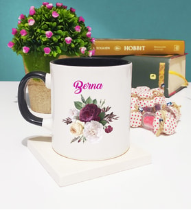 Çiçek Tasarımlı İsme Özel İsme Özel Kupa Bardak Siyah