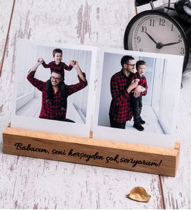 Babaya Hediye 2 Fotoğraflı Ahşap Stand