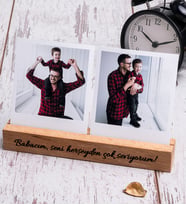 Babaya Hediye 2 Fotoğraflı Ahşap Stand