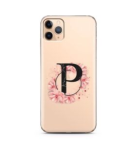 Pembe Çiçekli Harf Tasarım Süper Şeffaf Silikon Telefon Kılıfı İphone 11 Pro Max