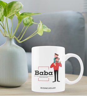 Babalar Günü Kişiye Özel Kupa Bardak - Baba Kupa Tasarımı (Beyaz)