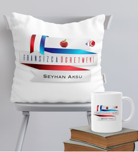 BK Gift Kişiye Özel Fransızca Öğretmeni Temalı Yastık Kupa Seti - 2