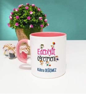 Edebiyat Öğretmeni Tasarımlı Kişiye Özel Hediye Edebiyat Öğretmeni Kupa Bardak Pembe
