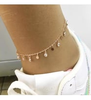 925 AYAR GÜMÜŞ ROSE BRONZ RENK ZİRKON TAŞLI DAMLA PULLU HALHAL (Rose-Beyaz)