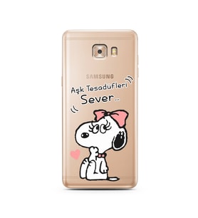 Snoopy Tasarımlı Süper Şeffaf Silikon Telefon Kılıfı Samsung C9 