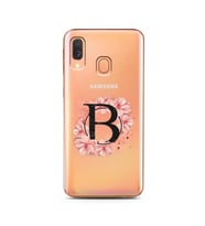 Pembe Çiçekli Harf Tasarım Süper Şeffaf Silikon Telefon Kılıfı Samsung A40 B-Har