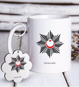 BK Gift Kişiye Özel Mesleki Polis Beyaz Kupa ve Anahtarlık Hediye Seti-1 (Model 1)