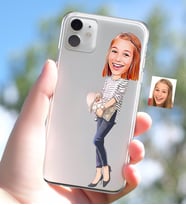 BK Gift Kişiye Özel Bayan Karikatürlü iPhone 11 İnce Şeffaf Silikon Telefon Kapağı-11 (Beyaz)