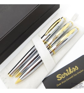 Scrikss 39 3'lü Takım Gold Krom  Roller Kalem + Tükenmez Kalem + Versatil Kalem Seti  Scrikss Oscar  İsme Özel Kalem  Hediyelik Kalem