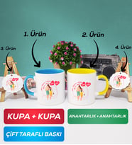 İkili Mavi Sarı Sevgiliye Sevgililer Günü Hediyesi 1 Kupa Bardak Anahtarlık