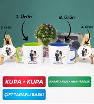 İkili Yeşil Lacivert Sevgiliye Hediye Bir Ömür Sevgililer Günü Hediyesi Kupa Bardak Anahtarlık Hediye Seti