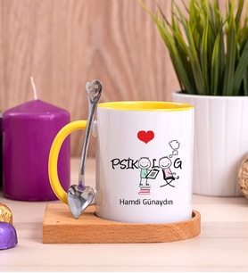 Psikolog Ahşap Altlıklı Sarı Kupa Bardak