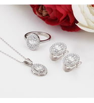 Oval Baget Zirkon Taşlı Gümüş Bayan Set