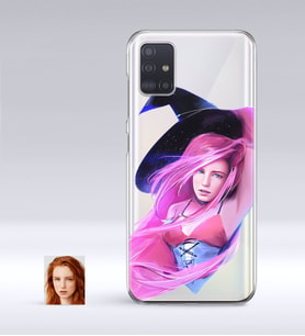 BK Gift Kişiye Özel Bayan Cadı Karikatürlü Samsung Galaxy A51 İnce Şeffaf Silikon Telefon Kapağı-4 (Beyaz)