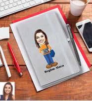 Kişiye Özel Fotoğrafçı Karikatürlü Gri Defter Kalem Hediye Seti Bayan-1