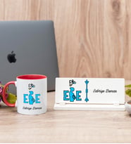Ebe Kırmızı Kupa Bardak Ve Masa İsimliği Hediye Seti