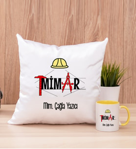 Mimar Kare Yastık ve Sarı Kupa Bardak