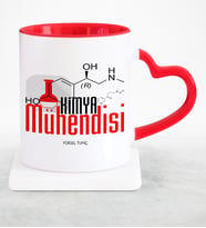 BK Gift Kişiye Özel Mesleki Kimya Mühendisi Kırmızı Kalpli Kupa Bardak  2