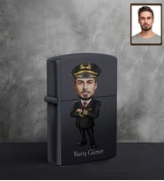 Kişiye Özel Pilot Karikatürlü UV Baskılı Siyah Benzinli Çakmak Bay-2