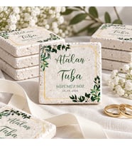 30 Adet Kişiye Özel Baskılı Doğal Taş Magnet 5x5cm Söz, Nikah, Nişan Hatırası (Beyaz)