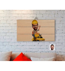 BK Gift Kişiye Özel Erkek Yol Mühendisi Karikatürlü Otantik Ahşap Palet Tablo-1
