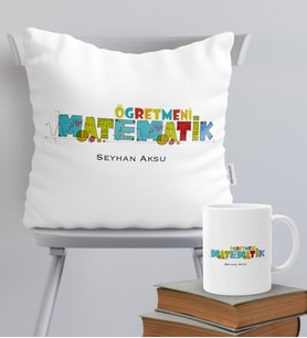 BK Gift Kişiye Özel Matematik Öğretmeni Temalı Yastık Kupa Seti - 2