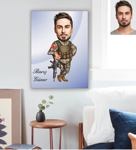 Kişiye Özel Asker Karikatürlü Ahşap Tablo 30x47 Bay-1