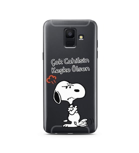 Snoopy Tasarımlı Süper Şeffaf Silikon Telefon Kılıfı Samsung A6 (2018)