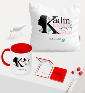 Kadınlara Özel Kırmızı Kupa Ayna Yastık Seti - 4