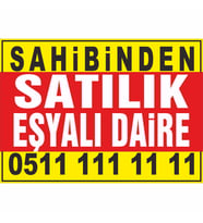 Sahibinden Satılık Eşyalı Daire Branda Afişi (Sarı Kırmızı Renk)