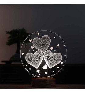 I Love You Figürlü Dekoratif Hediye Led Masa Lambası 7 Işık Rengi Ahşap Taban