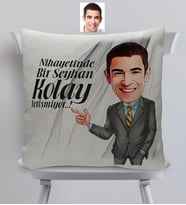 BK Gift Kişiye Özel Bay Kolay Yetişmiyor Karikatürlü Dekoratif Keten Yastık - 2 (Bej)