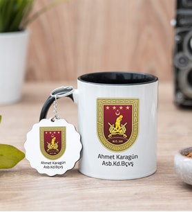 Kara Kuvvetleri Amblemi Siyah Kupa Bardak Ve Anahtarlık Set