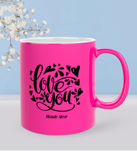 BK Gift Kişiye Özel Sevgili Tasarımlı Fosforlu Pembe Kupa Bardak - 98