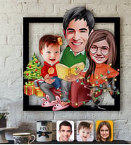 BK Gift Kişiye Özel Yeni Yıl Aile Karikatürlü 3D Ahşap Tablo-2 (Beyaz)