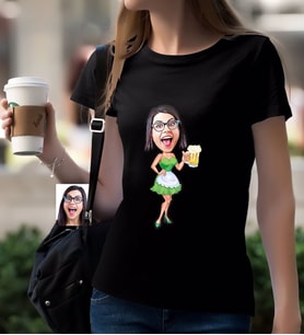 BK Gift Kişiye Özel Bayan Karikatürlü Siyah T-Shirt-30