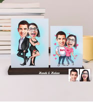 BK Gift Kişiye Özel 2 Fotoğraflı Karikatürlü Ahşap Stand