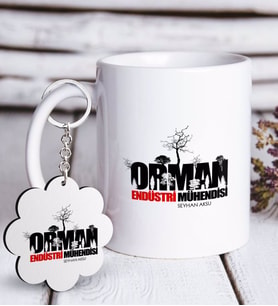 BK Gift Kişiye Özel Mesleki Orman Endüstri Mühendisi Beyaz Kupa ve Anahtarlık Hediye Seti (Model 1)