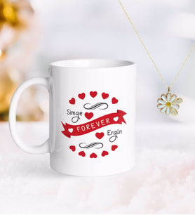 BK Gift Kişiye Özel Sevgililer Günü Kupa ve Çift İsimli Papatya Kolye-43 (Model 1)