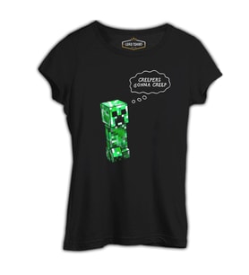 Minecraft - Creepers Gonna Creep Siyah Kadın Tshirt