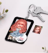 BK Gift Kişiye Özel Kız Çocuk Karikatürlü Ahşap Anahtarlık-16 (Beyaz)