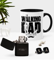 BK Gift Kişiye Özel The Walking Dad Siyah Kupa Çakmak Kol Düğmesi Seti (Model 1)