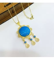  GÜMÜŞ  TELKARİ ALTIN KAPLAMA FİRUZE TAŞLI KOLYE   (Gold)