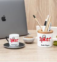 Spiker Siyah Türk Kahvesi Fincanı Ve Kalemlik Hediye Seti