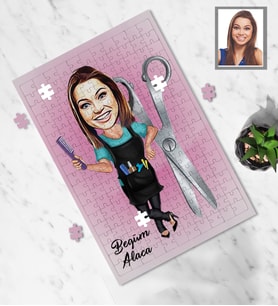Kişiye Özel Kuaför Bayan Karikatürlü A3 130 Parça Puzzle Mod-3