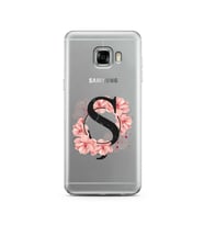 Pembe Çiçekli Harf Tasarım Süper Şeffaf Silikon Telefon Kılıfı Samsung C5   Ş-Ha