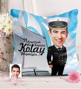 BK Gift Kişiye Özel Bay Gemi Kaptanı Karikatürlü  Yastık  1