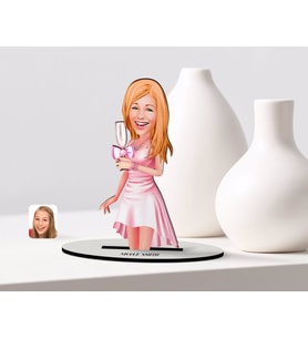 BK Gift Kişiye Özel Kadın Karikatürlü Ahşap Biblo Model-41 (Beyaz)