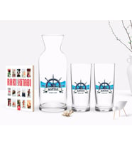 BK Gift Kişiye Özel Renkli Baskılı Kaptan Tasarımlı İkili Rakı Bardağı Karaf ve Cep Kitabı Hediye Seti-9 (Model 1)