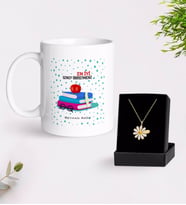 BK Gift Kişiye Özel En İyi Sınıf Öğretmeni Beyaz Kupa ve Papatya Kolye Hediye Seti-13 (Model 1)